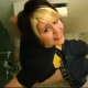 An emo-style girl is caught taking a dump in a public restroom by her video camera wielding friends.